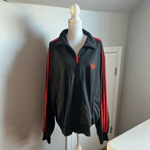 Adidas Black Track Jacket with Neon Orange Stripes w side pockets SZ 2XL